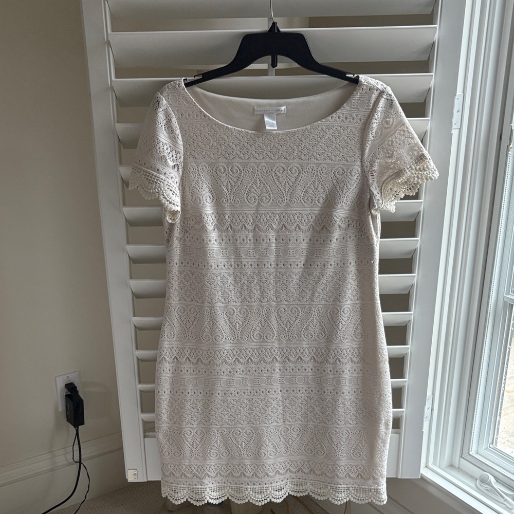 London Times Cream Lace Mini Dress